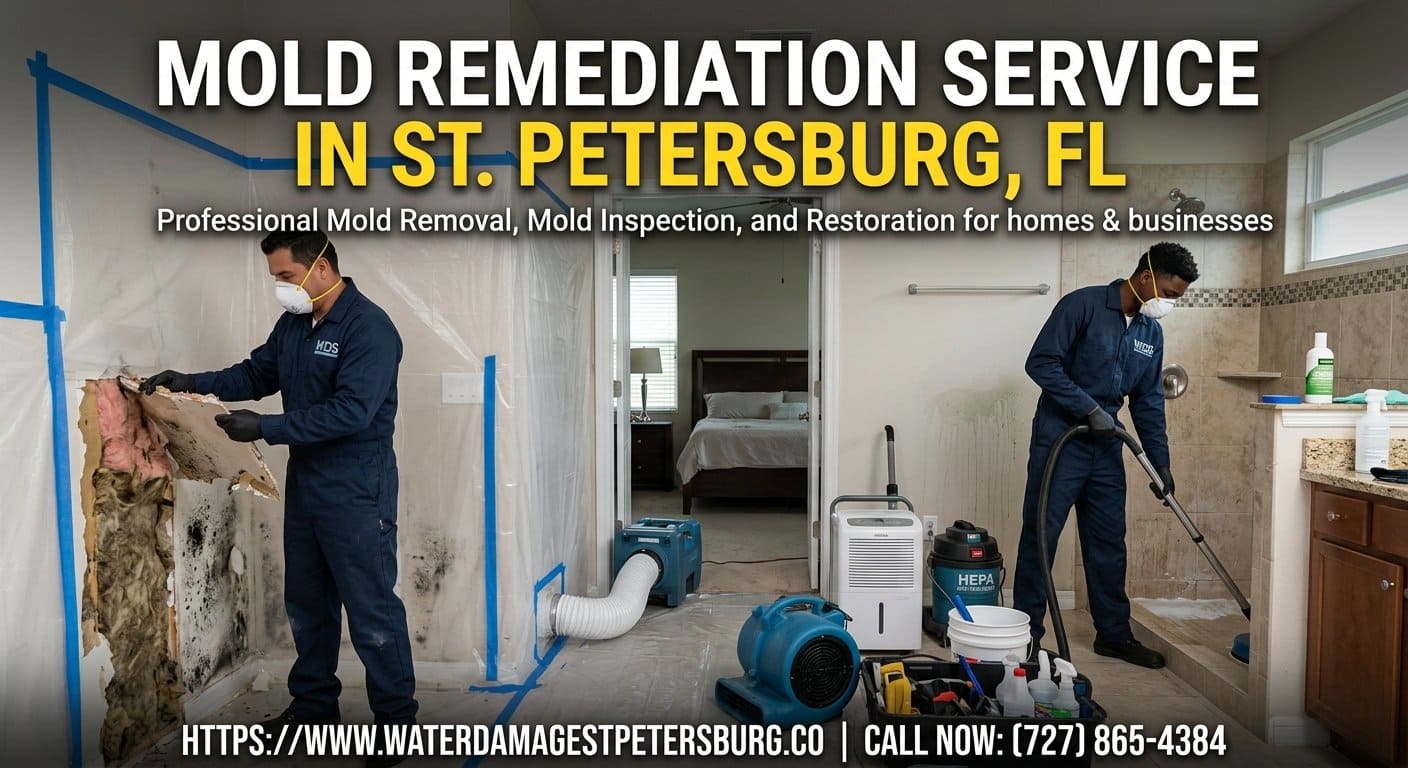 Mold remediation containment setup in St. Petersburg FL USA home