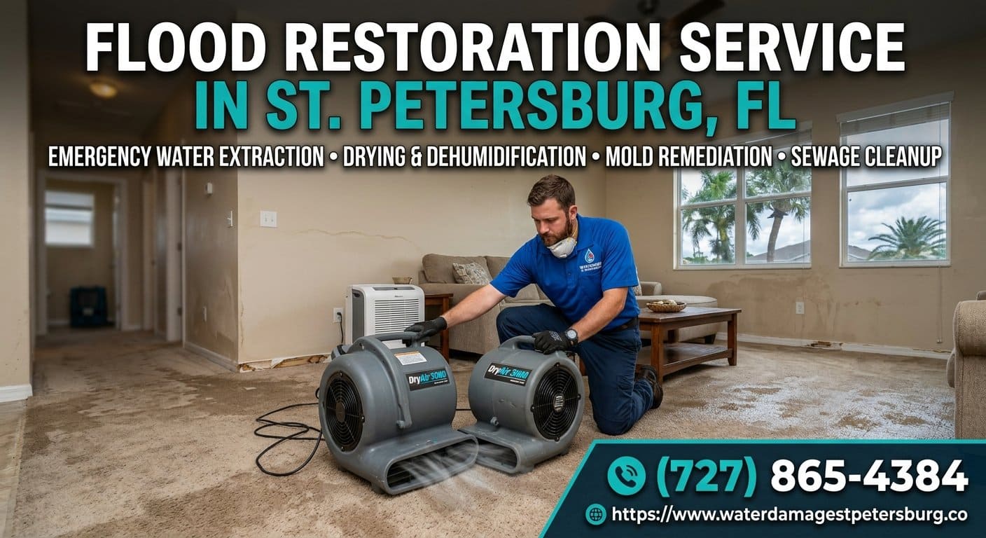 Flood restoration crew extracting water in St. Petersburg FL USA